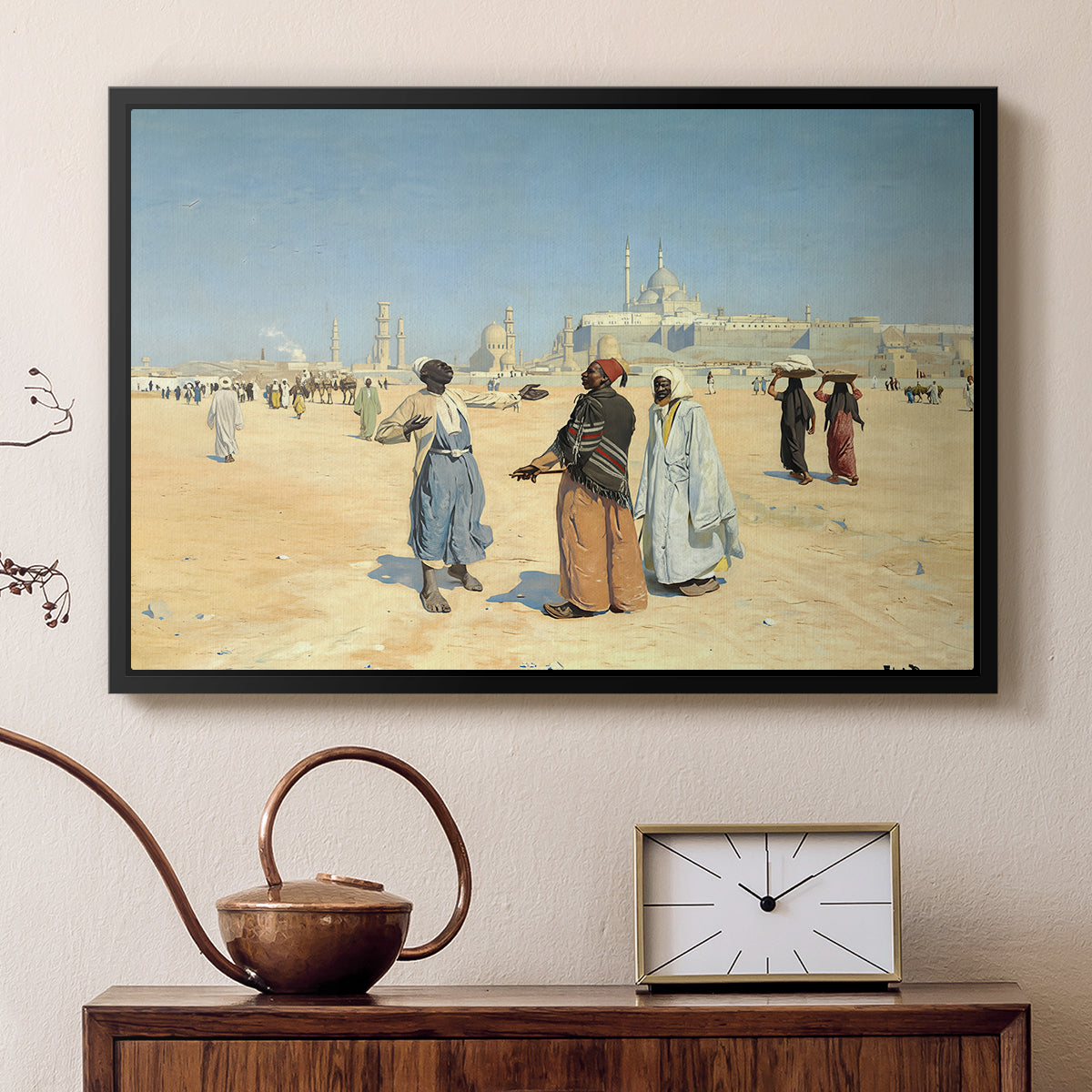 View from the Desert of Cairo with Citadel and Mamluk Tombs in the Background, c. 1889-1890 - Floater Framed Canvas Print