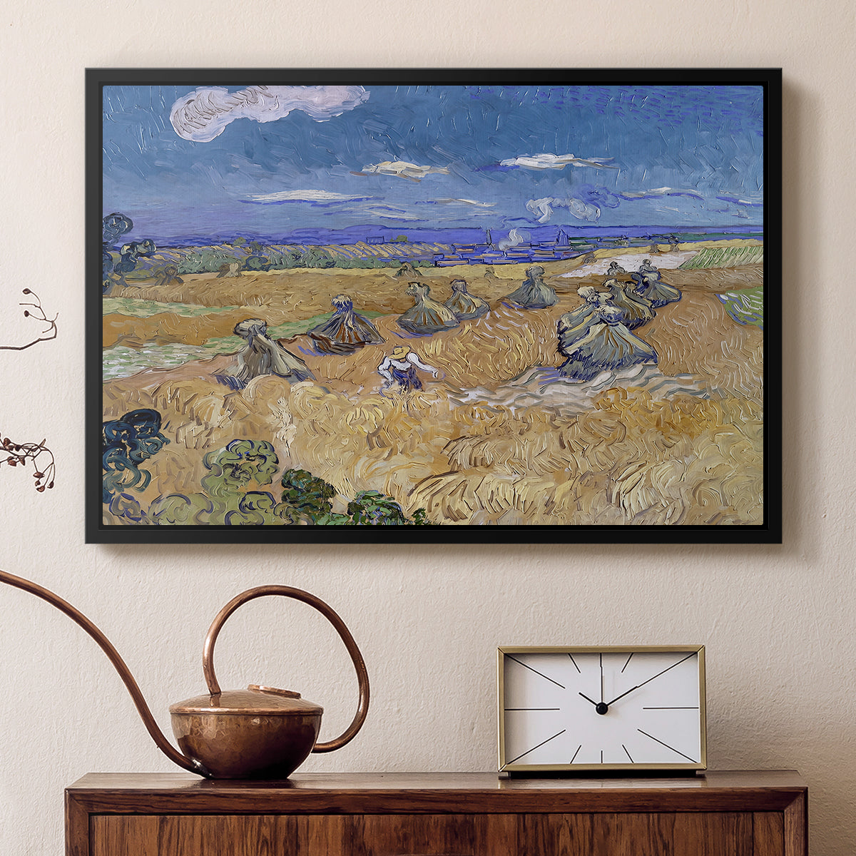 Wheat Field with Reaper, Auvers, 1888 - Floater Framed Canvas Print