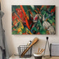 Canvas art print detailing a stylized representation of weather through geometric forms, displayed in a softly lit workspace setting