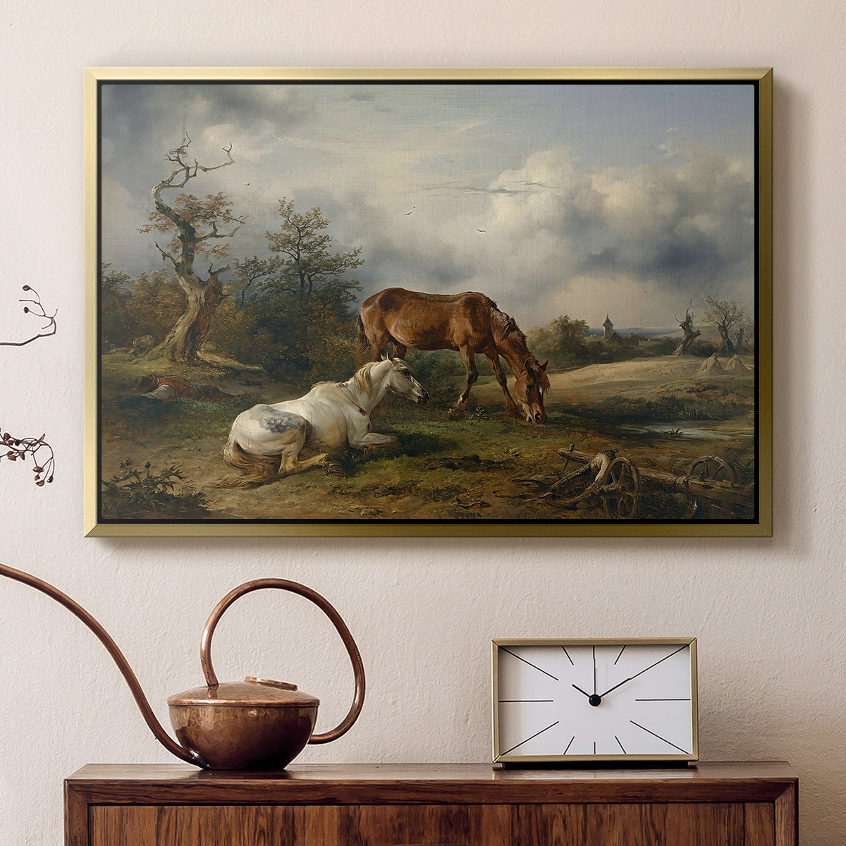 Two Horses on the Pasture, c. 1825 - Floater Framed Canvas Print