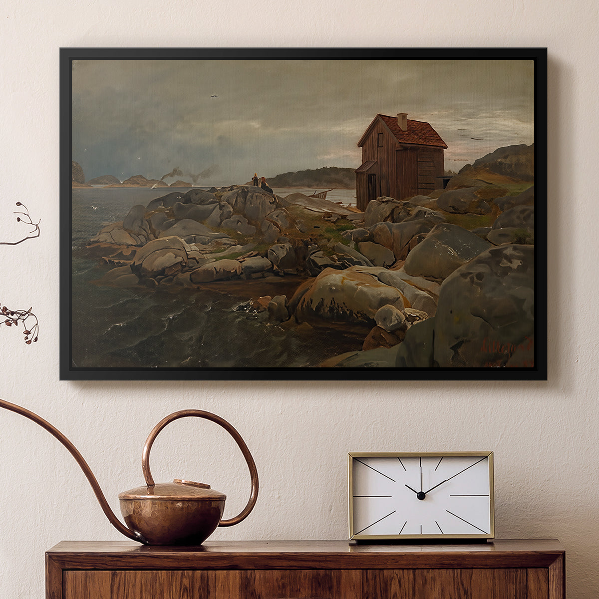 A Fisherman's Home, Lillesand, 1858 - Floater Framed Canvas Print
