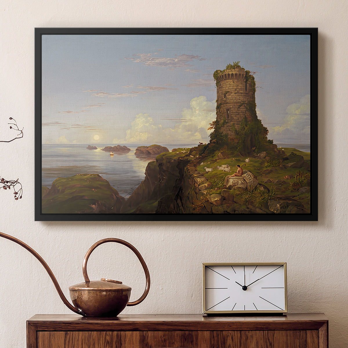 Italian Coast Scene with Ruined Tower, 1838 - Floater Framed Canvas Print