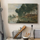 Canvas art print detailing a calm natural setting with understated tones, displayed in a softly lit workspace setting