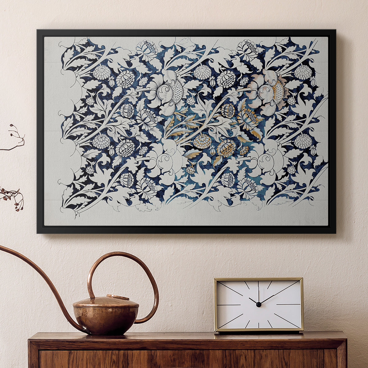 Watercolour for Printed Fabric Design: Wey, c. 1882-1883 - Floater Framed Canvas Print