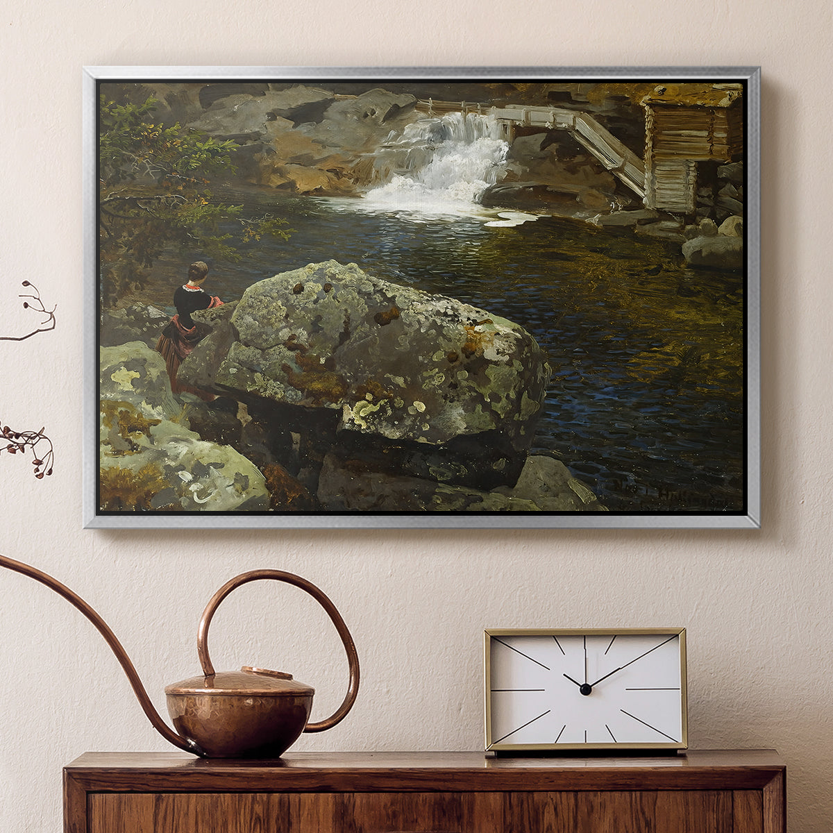 By the Mill Pond (En Mølledam), 1850 - Floater Framed Canvas Print