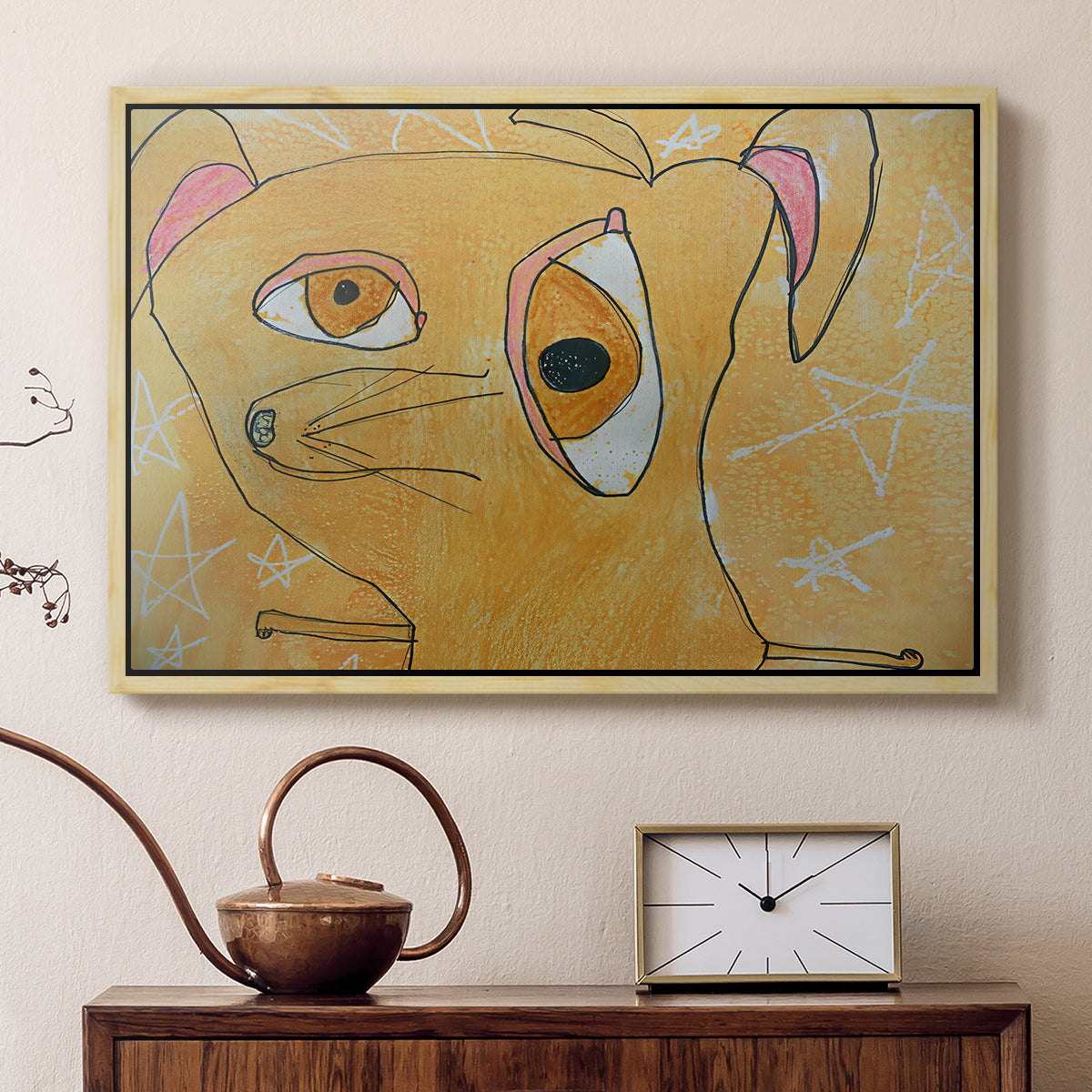 Cubist Dog with Stars (Student Art) - Floater Framed Canvas Print