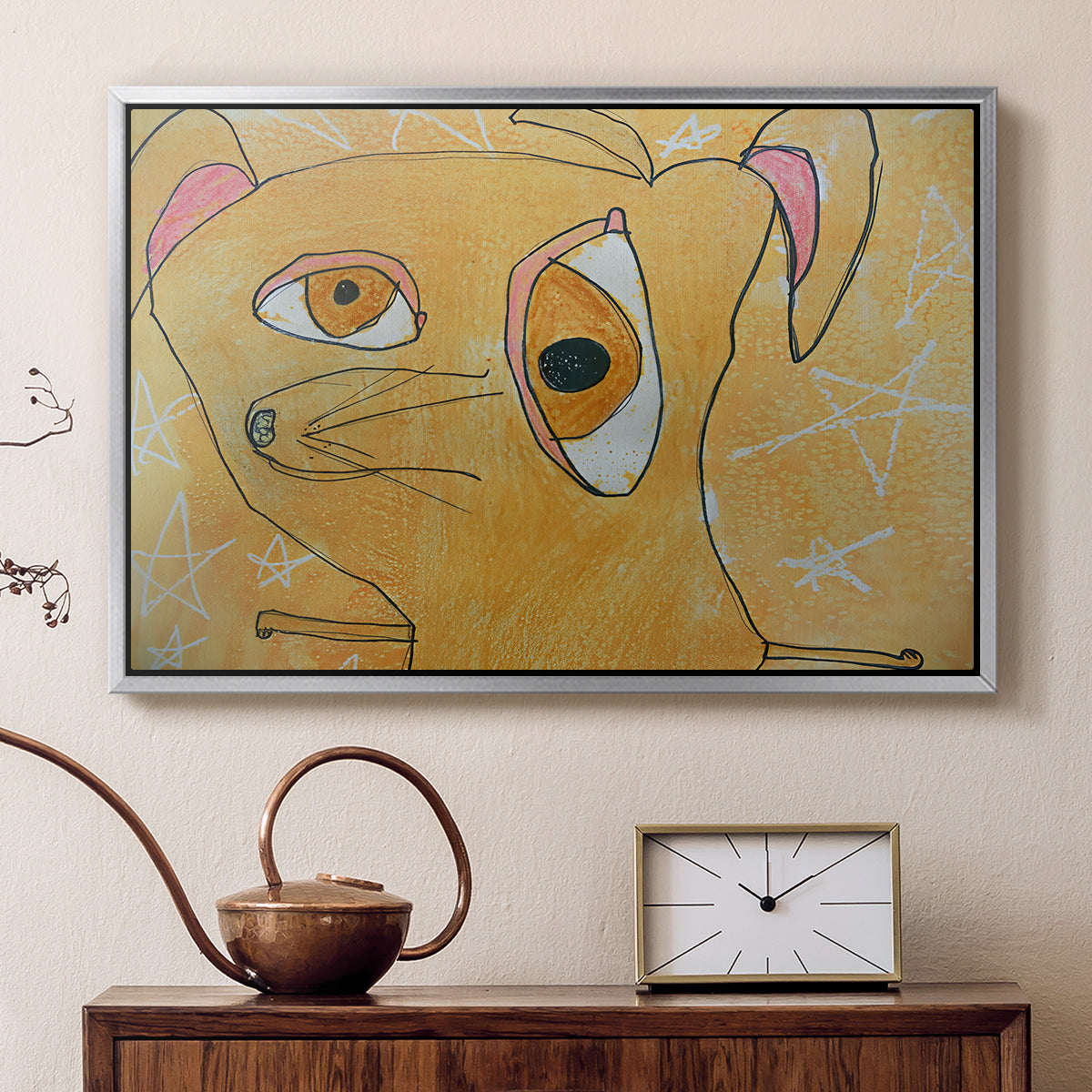 Cubist Dog with Stars (Student Art) - Floater Framed Canvas Print