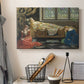 Canvas art print detailing a stylized depiction of resting figure, displayed in a softly lit workspace setting