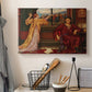 Canvas art print detailing an allegorical depiction of beauty and captivity, displayed in a softly lit workspace setting
