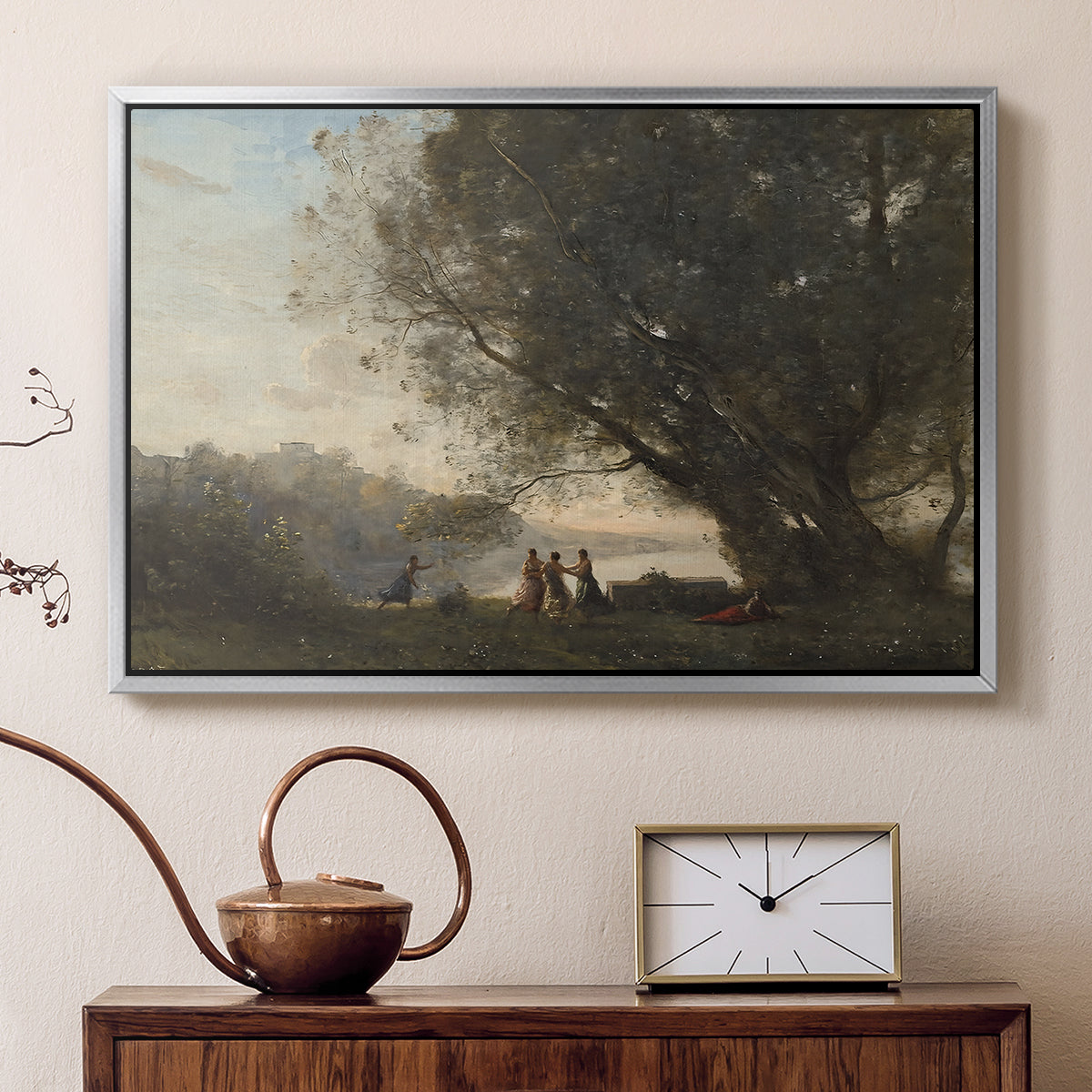 Dance Under the Trees at the Edge of the Lake, c. 1865-1870 - Floater Framed Canvas Print