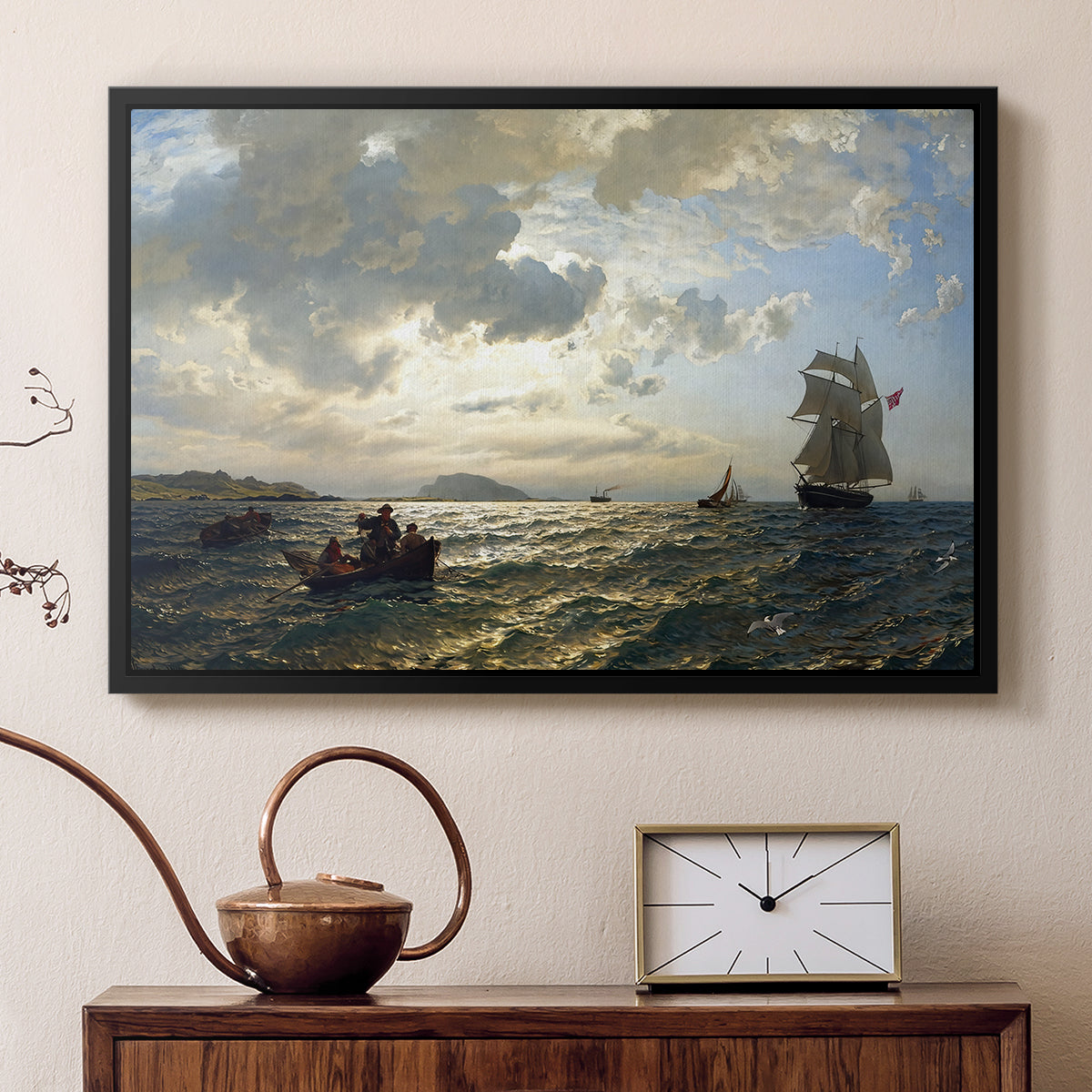 Fresh Breeze on the Norwegian Coast, 1876 - Floater Framed Canvas Print