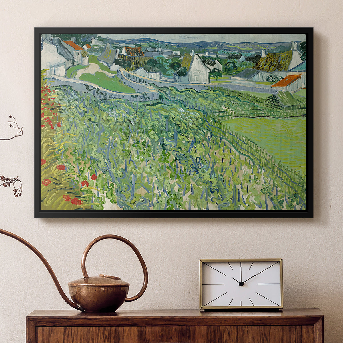 Vineyards at Auvers, 1890 - Floater Framed Canvas Print