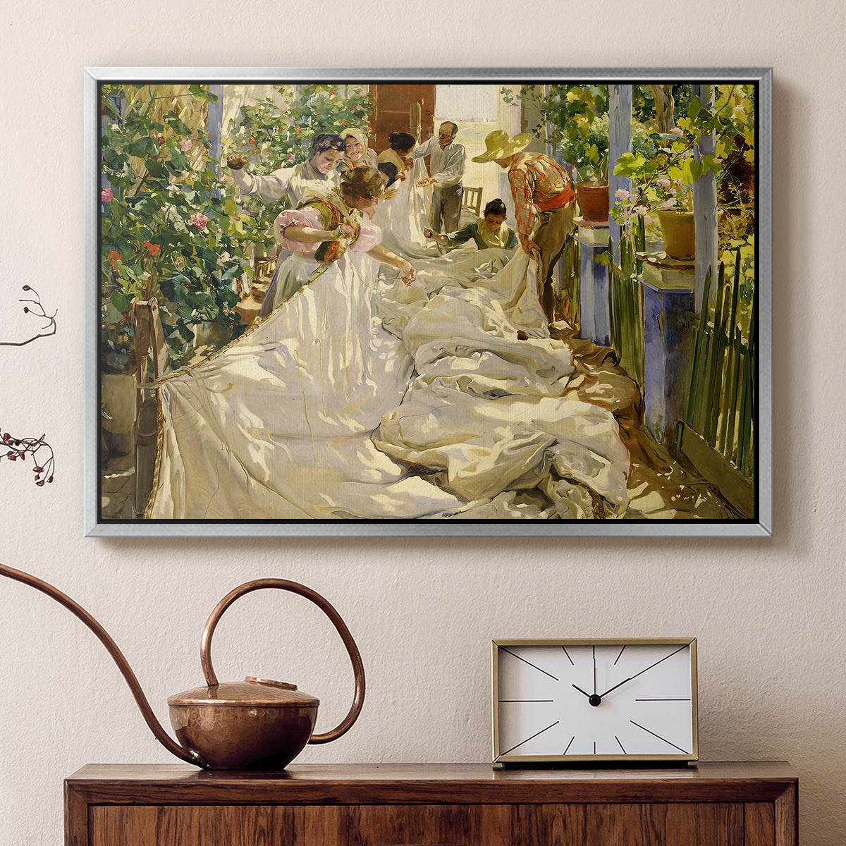 Sewing the Sail, 1896 - Floater Framed Canvas Print
