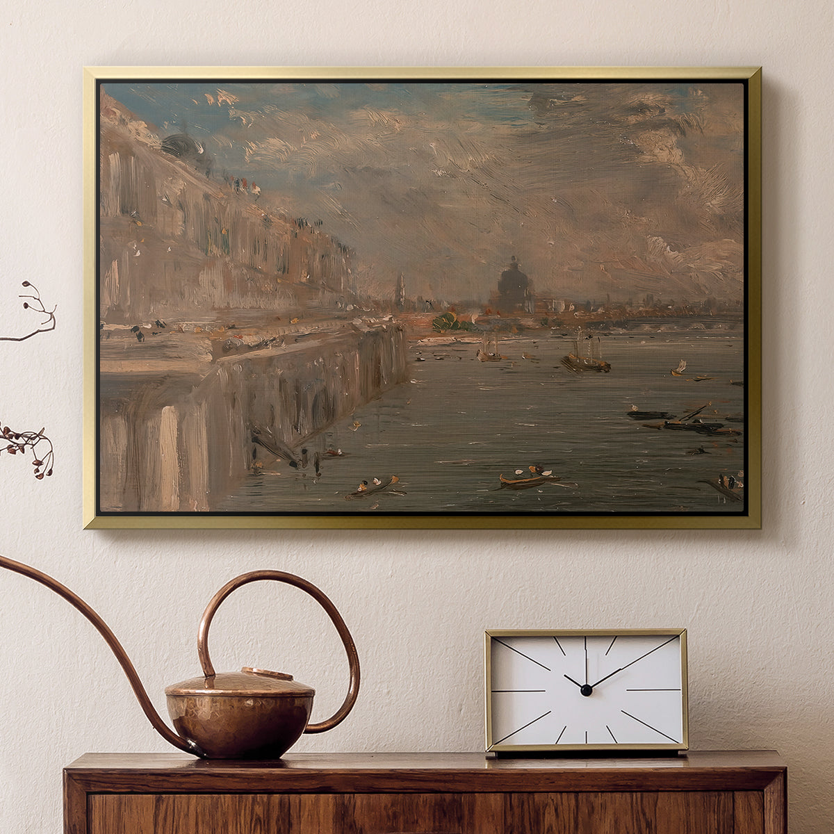 Somerset House Terrace from Waterloo Bridge, c. 1819 - Floater Framed Canvas Print