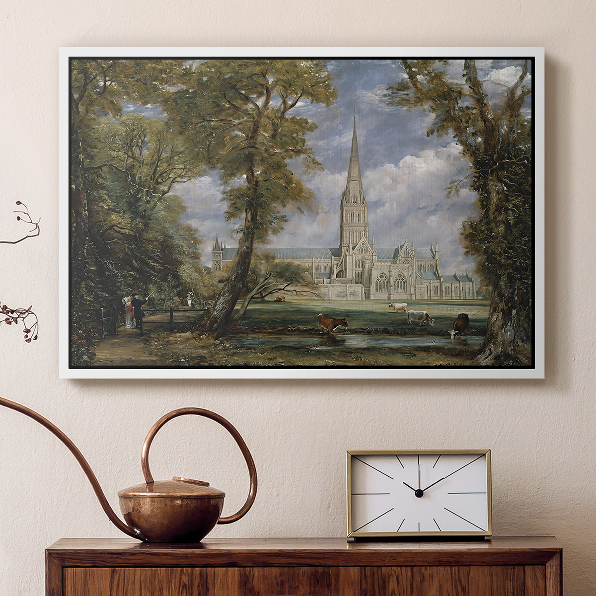 Salisbury Cathedral from the Bishop's Grounds, c. 1825 - Floater Framed Canvas Print