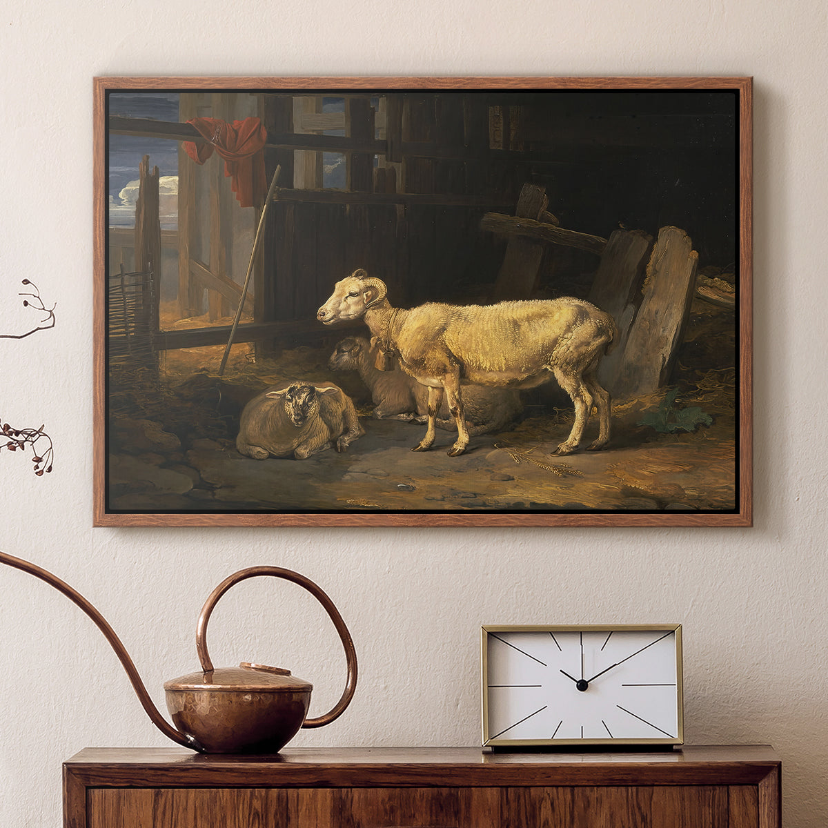 Sheep in a Stable, 1810 - Floater Framed Canvas Print