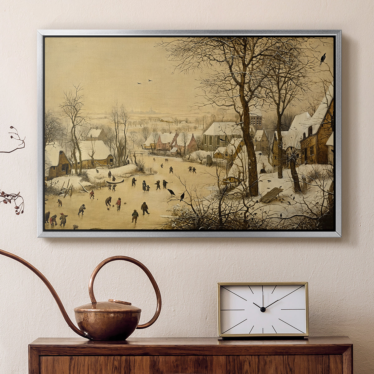 Winter Landscape with Skaters and Bird Trap, 1565 - Floater Framed Canvas Print