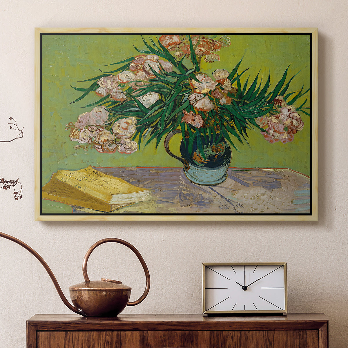 Vase with Oleanders and Books, 1888 - Floater Framed Canvas Print