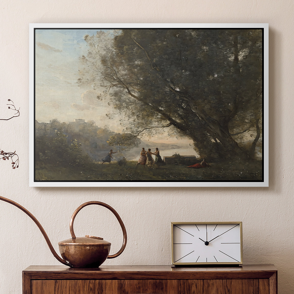 Dance Under the Trees at the Edge of the Lake, c. 1865-1870 - Floater Framed Canvas Print