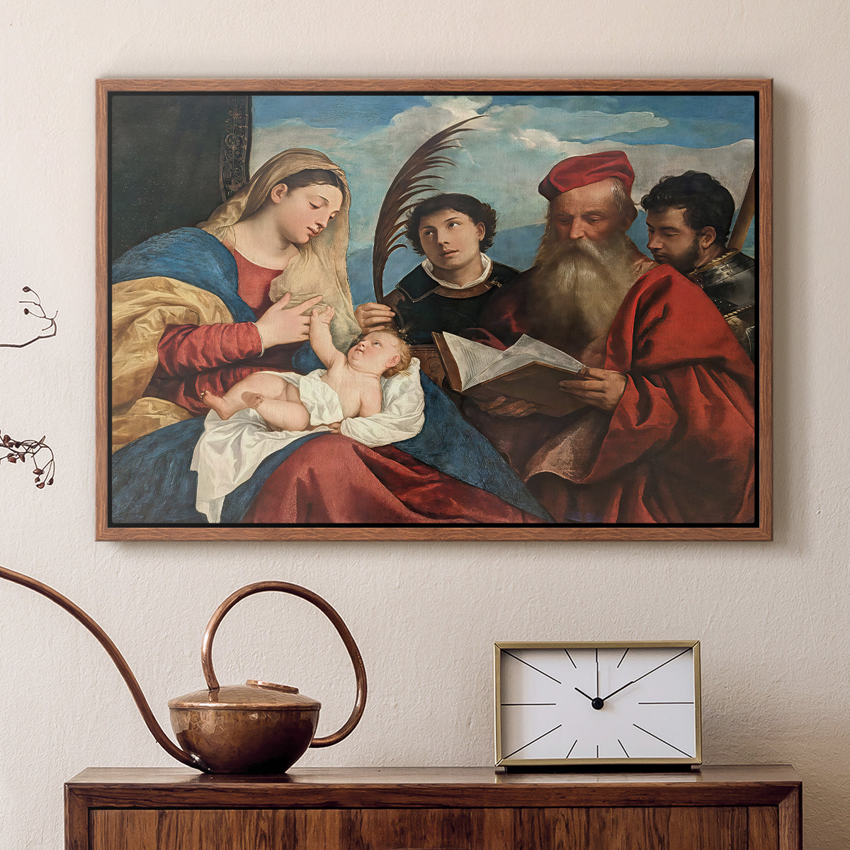 Mary and Child with Saints Stephen, Jerome and Maurice, c. 1510 - Floater Framed Canvas Print