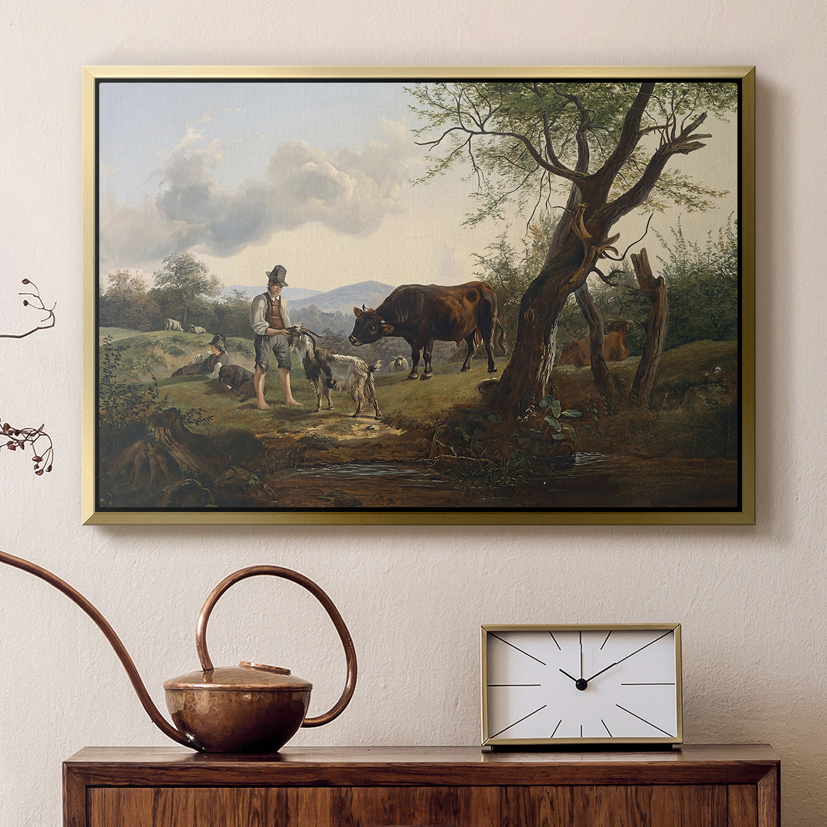 Shepherd with Billy Goat, c. 1830 - Floater Framed Canvas Print