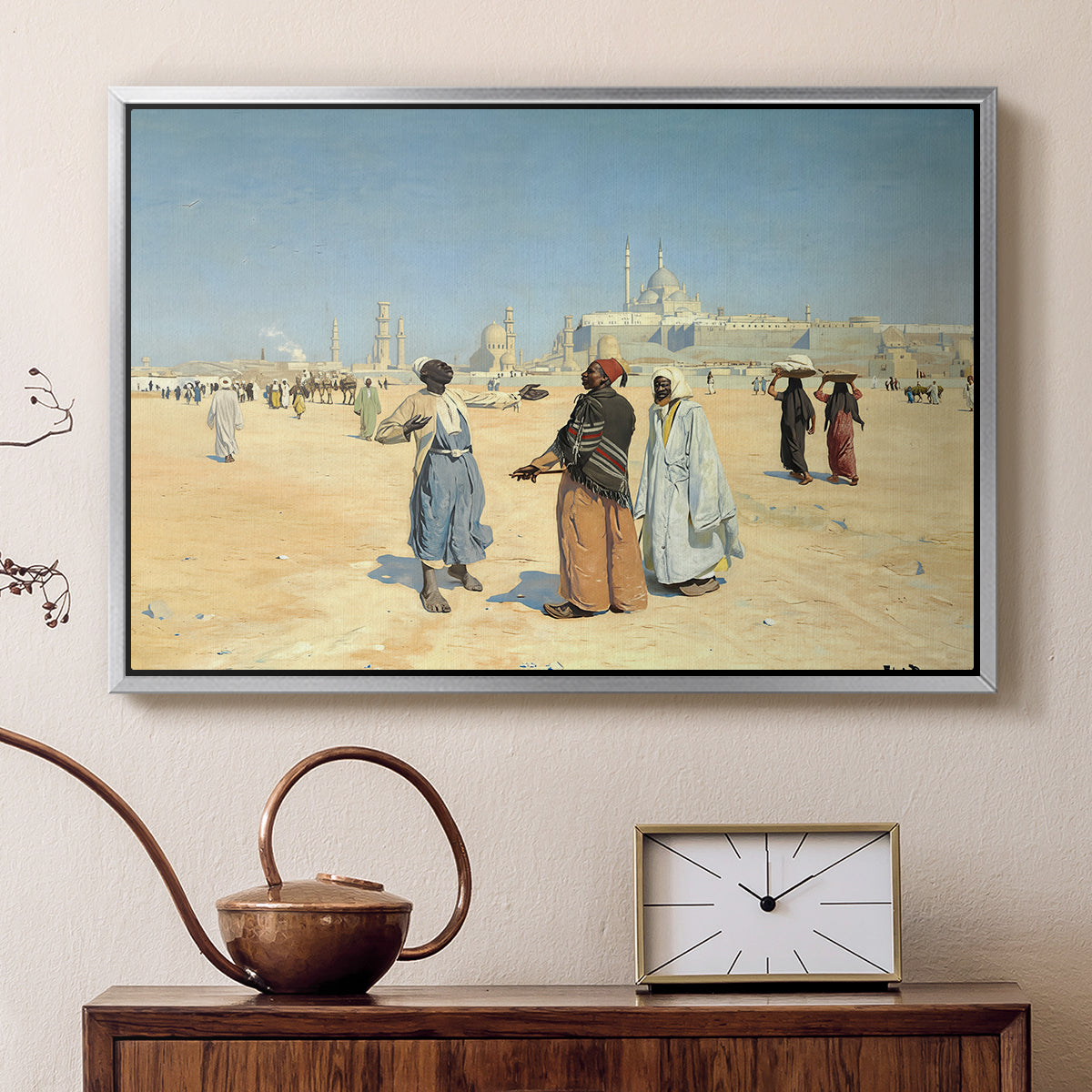 View from the Desert of Cairo with Citadel and Mamluk Tombs in the Background, c. 1889-1890 - Floater Framed Canvas Print