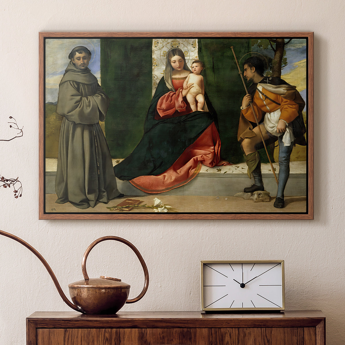 Madonna and Child with Saints Anthony of Padua and Roch, c. 1510 - Floater Framed Canvas Print
