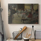 Canvas art print detailing a group of dancers preparing during class with natural light, displayed in a softly lit workspace setting