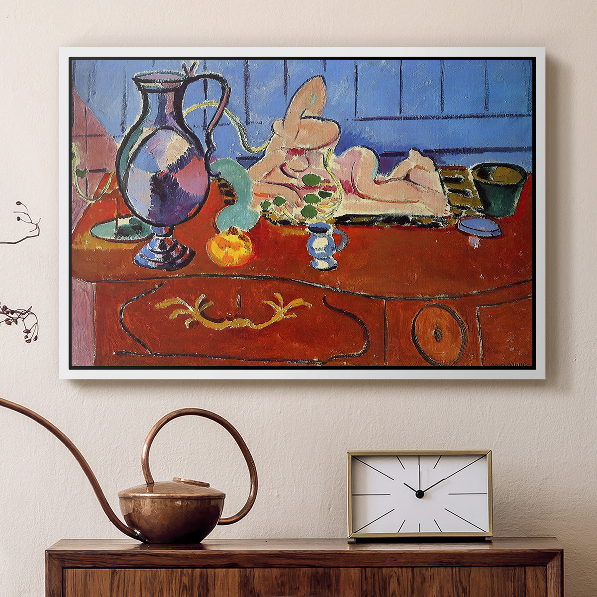 Still Life with a Pewter Jug and Pink Statuette, 1910 - Floater Framed Canvas Print