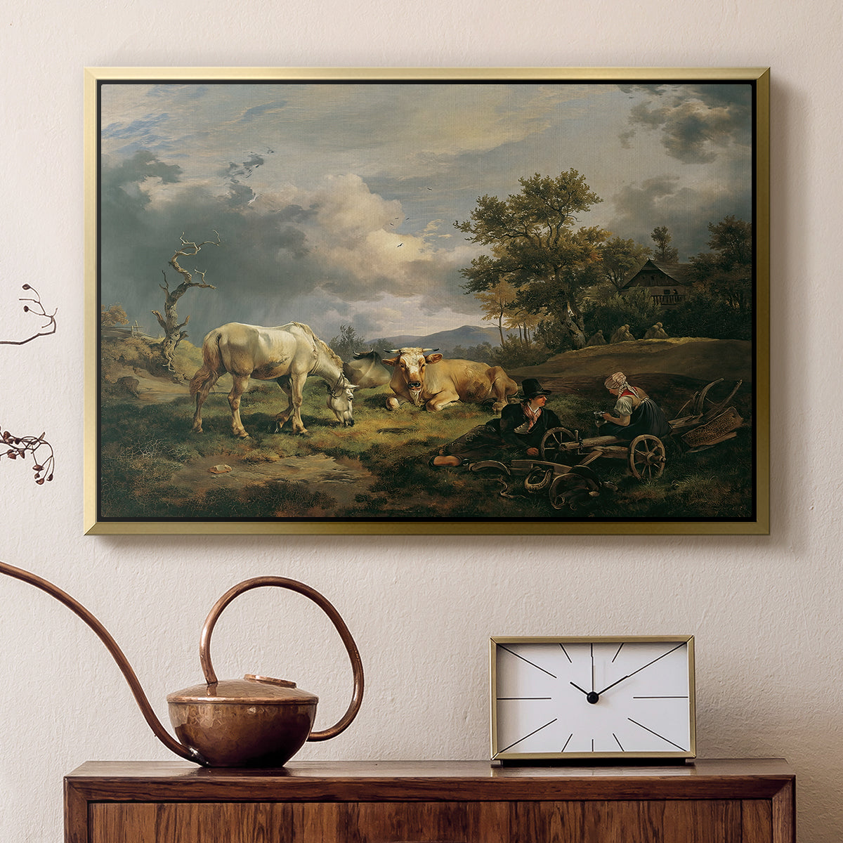 Young Peasant Couple Resting in the Field, 1829 - Floater Framed Canvas Print