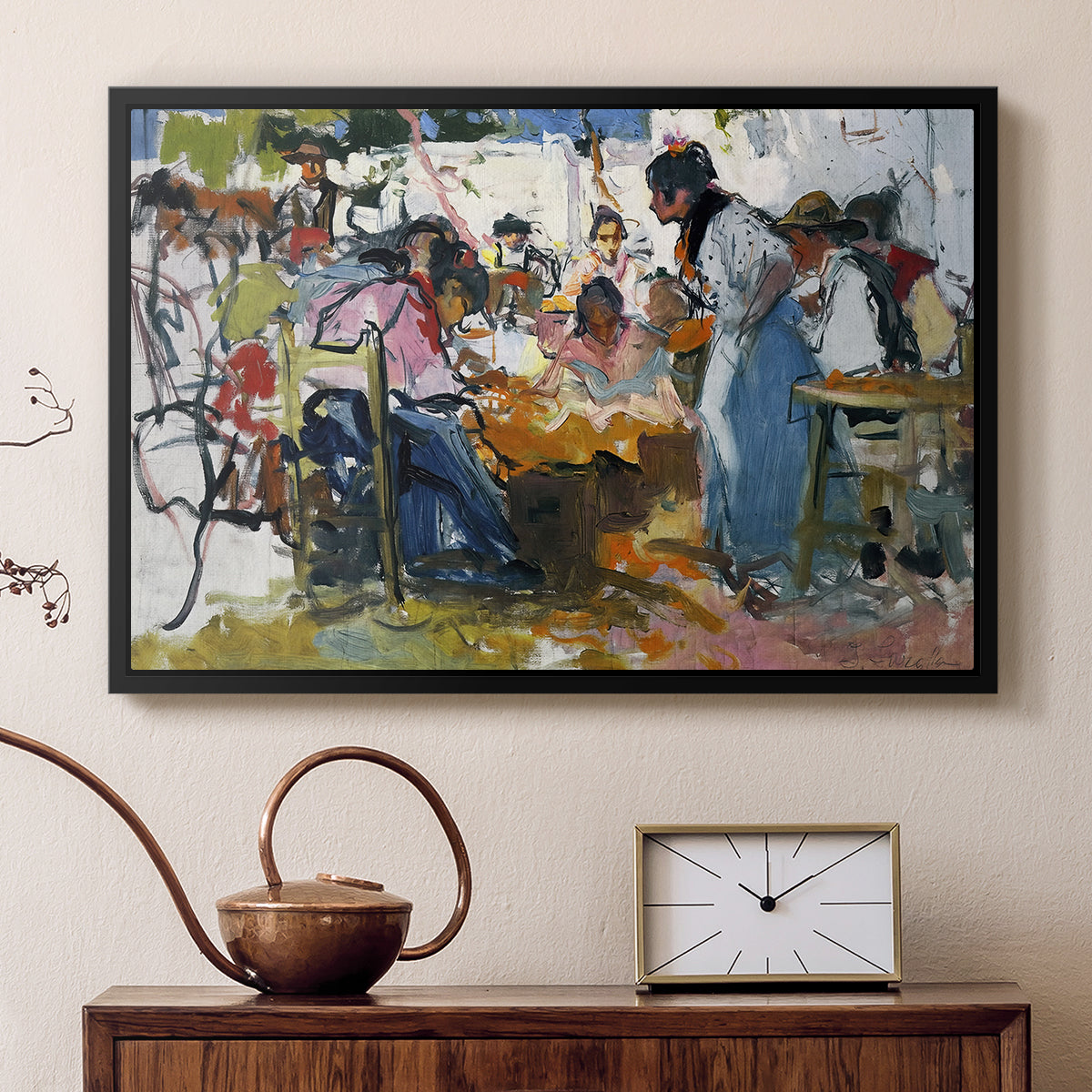 Net Menders in Valencia, 1909 - Floater Framed Canvas Print