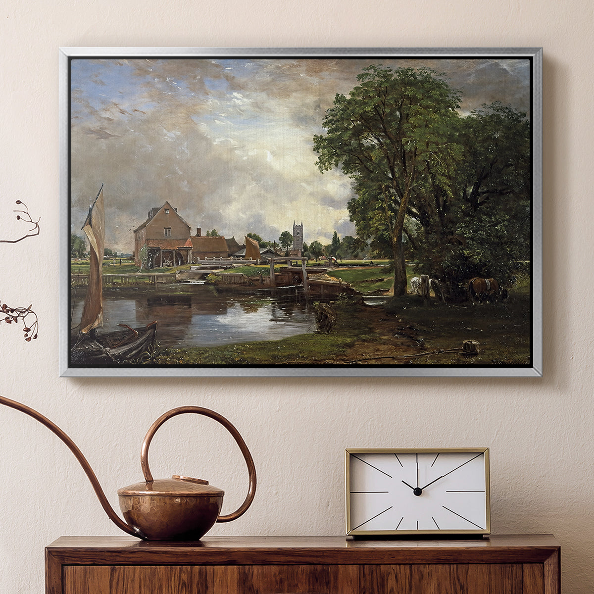 Dedham Lock and Mill, c. 1820 - Floater Framed Canvas Print