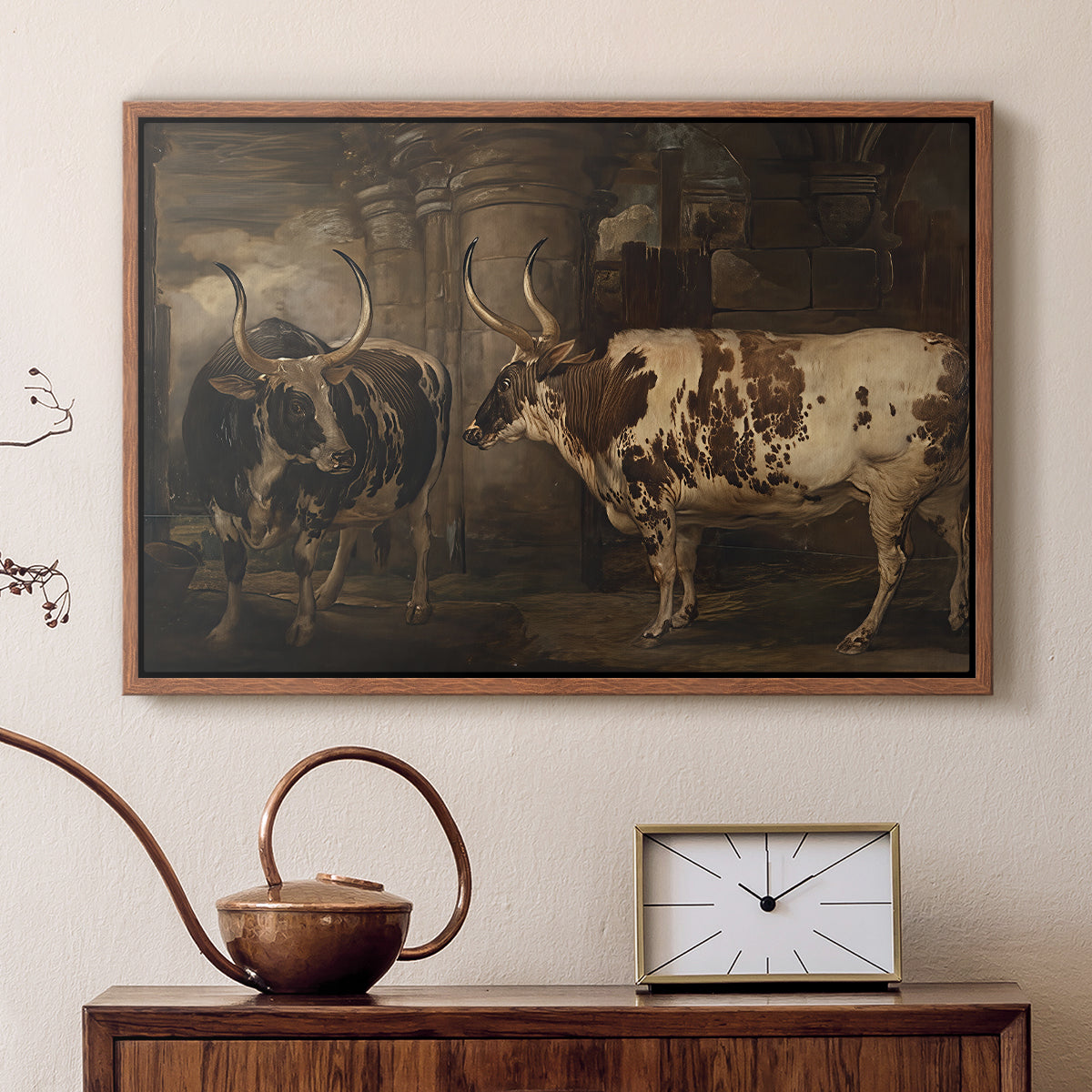 Portraits of Two Extraordinary Oxen, Property of the Earl of Powis, 1814 - Floater Framed Canvas Print
