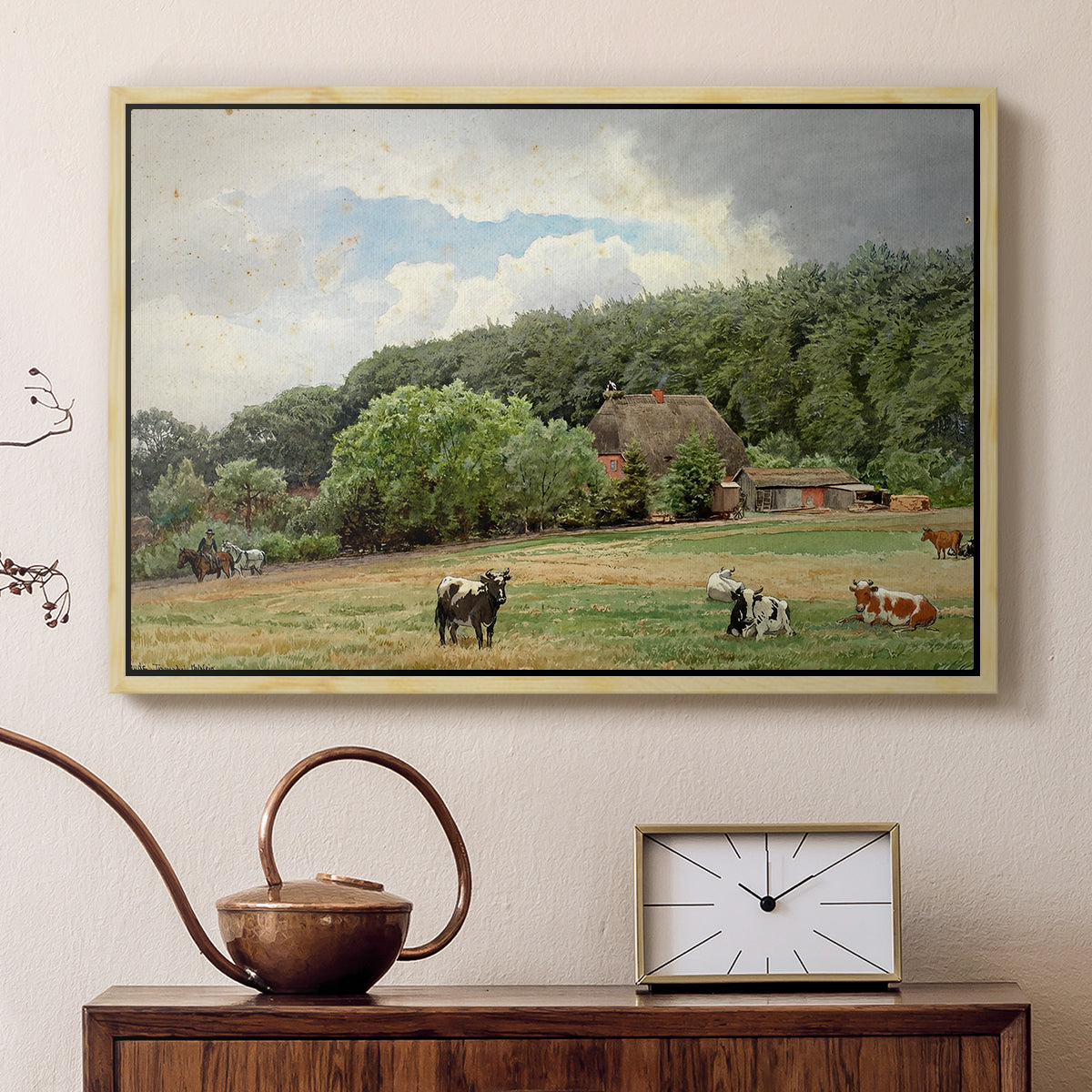 Farm with Grazing Cows (Bondegård med beitende kuer), 1892 - Floater Framed Canvas Print
