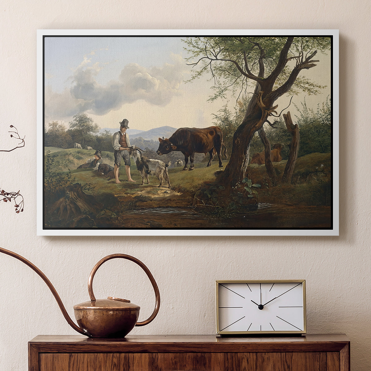 Shepherd with Billy Goat, c. 1830 - Floater Framed Canvas Print