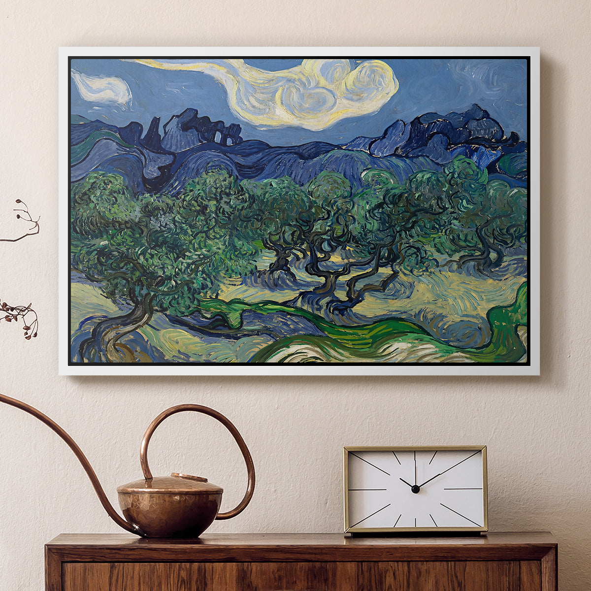 Olive Trees with the Alpilles in the Background, 1889 - Floater Framed Canvas Print
