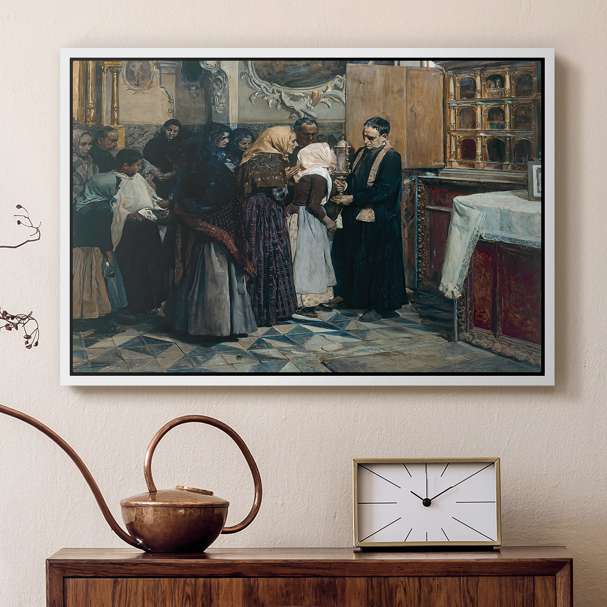 Kissing the Relic, 1893 - Floater Framed Canvas Print