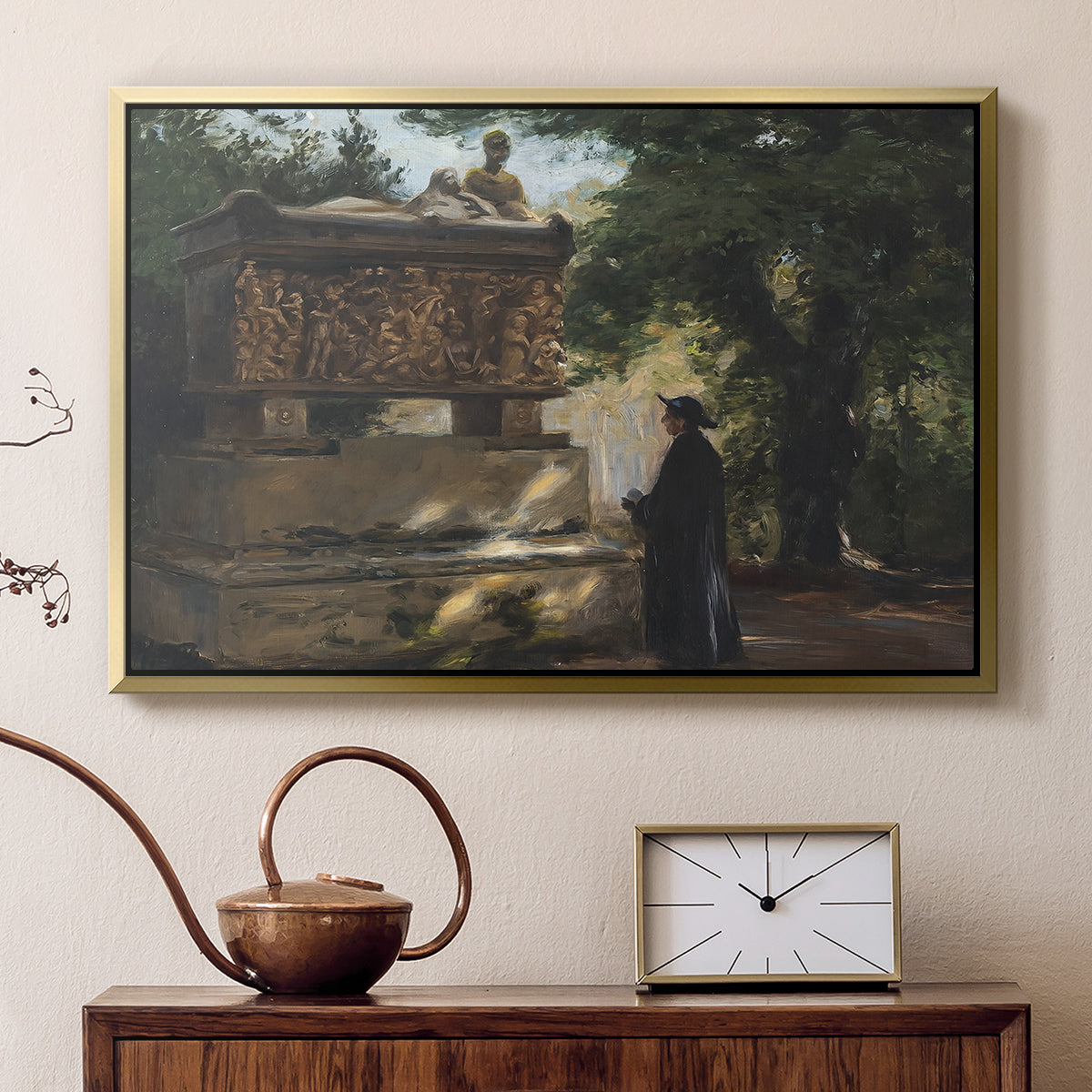 A Catholic Priest in Front of a Sarcophagus, c. 1857 - Floater Framed Canvas Print