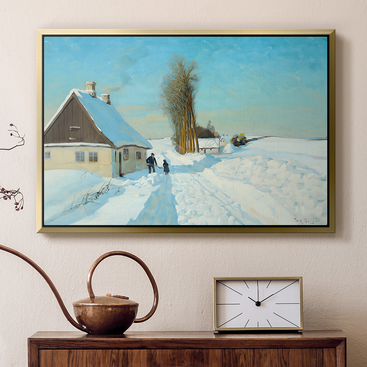 Shoveling Snow on a Beautiful Winter Day, c. 1898 - Floater Framed Canvas Print