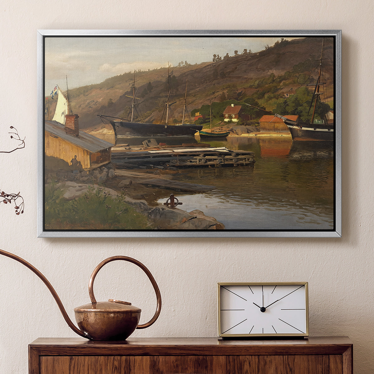 Landingsbrygge Husvik, Drøbak, 1875 - Floater Framed Canvas Print