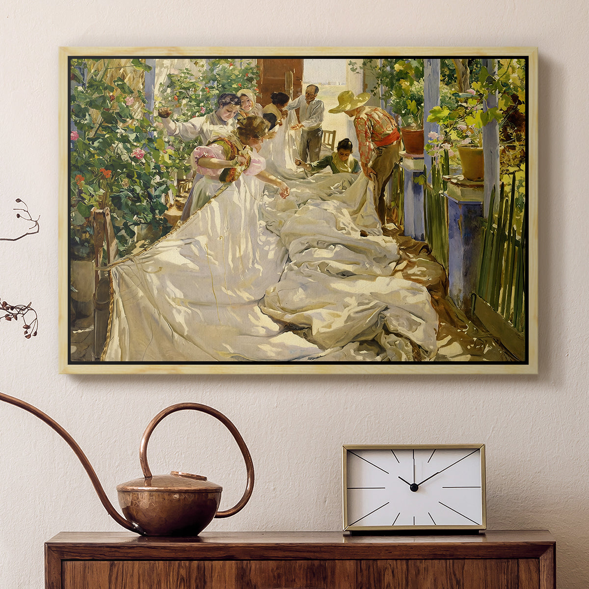 Sewing the Sail, 1896 - Floater Framed Canvas Print