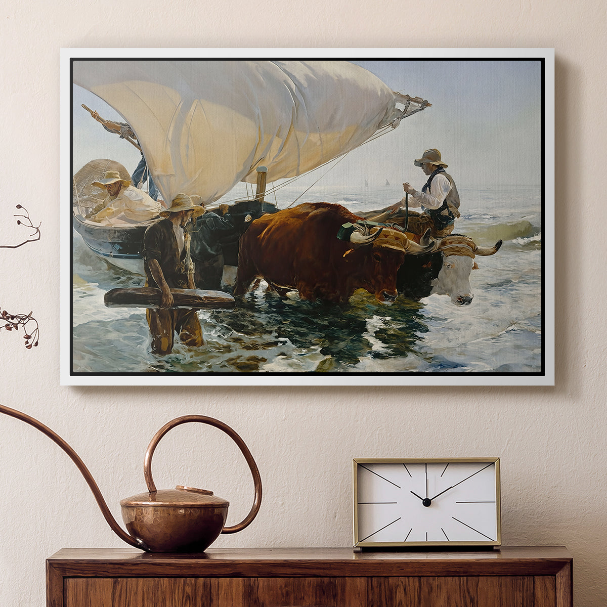 The Return from Fishing: Hauling the Boat, 1894 - Floater Framed Canvas Print
