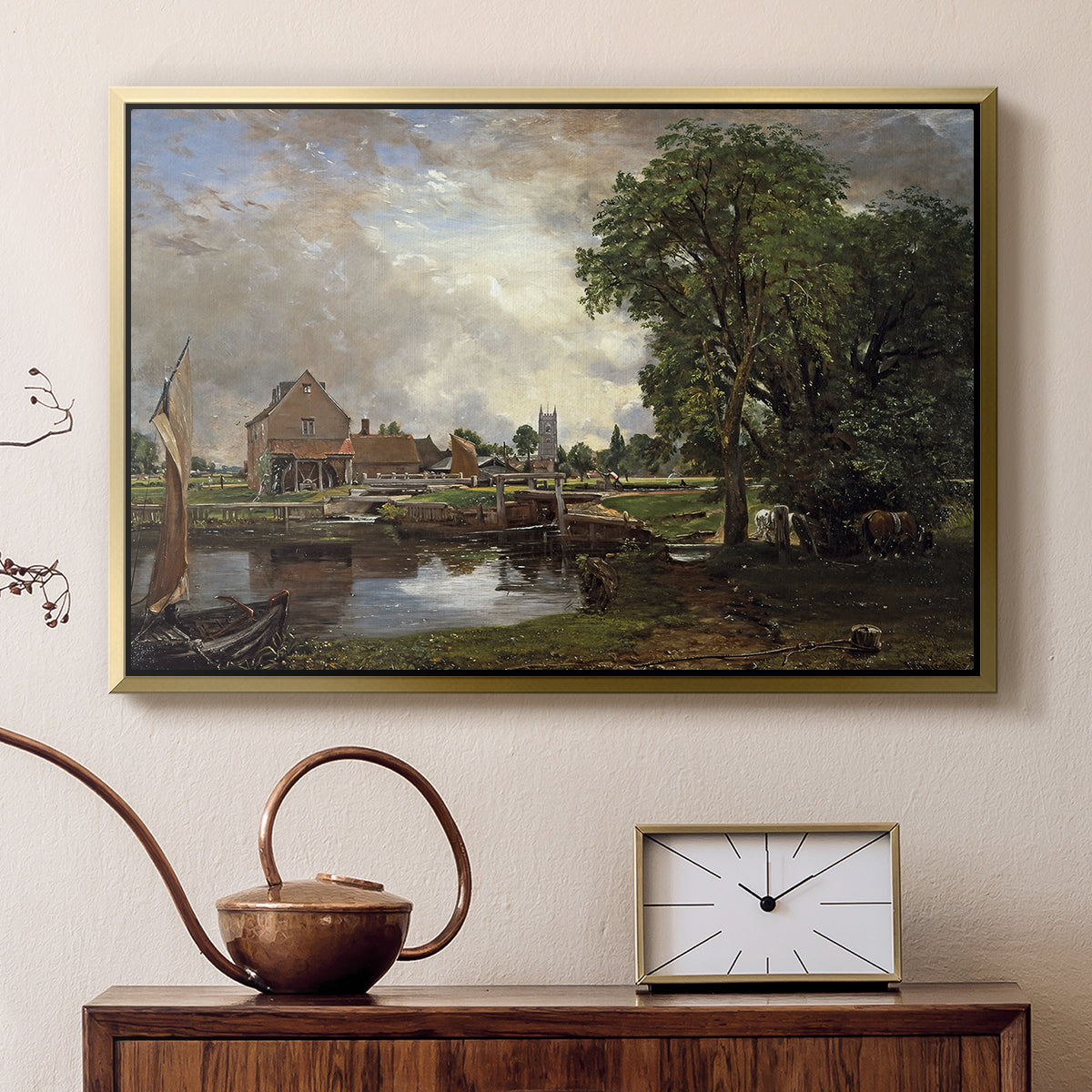 Dedham Lock and Mill, c. 1820 - Floater Framed Canvas Print