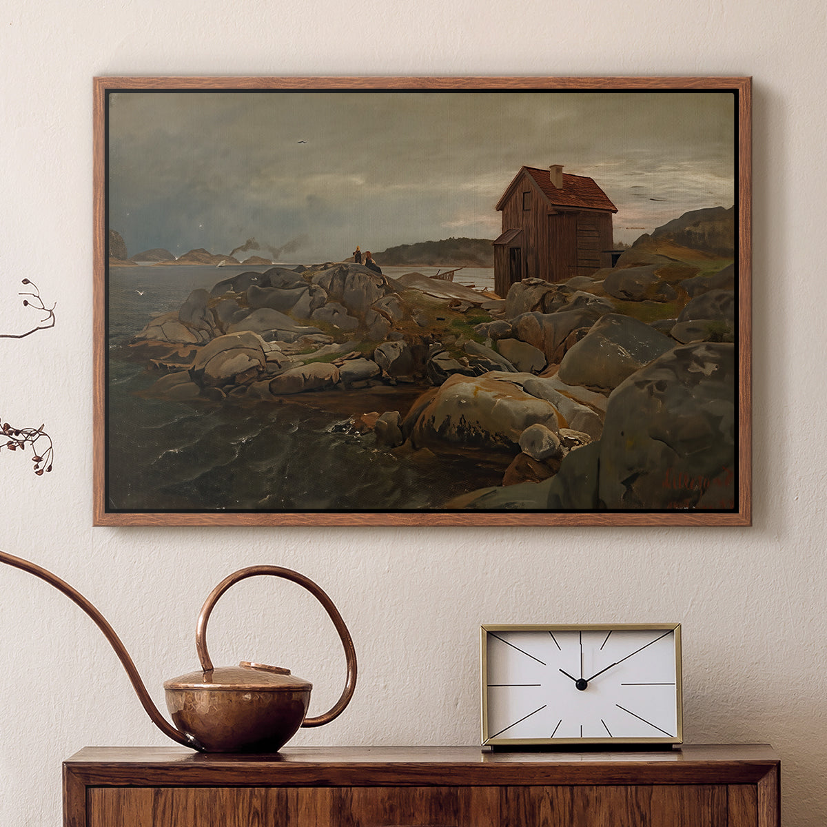 A Fisherman's Home, Lillesand, 1858 - Floater Framed Canvas Print