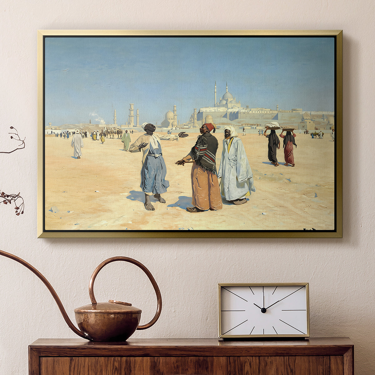 View from the Desert of Cairo with Citadel and Mamluk Tombs in the Background, c. 1889-1890 - Floater Framed Canvas Print