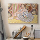 Canvas art print detailing a stylized composition of a female dancer indoors, displayed in a softly lit workspace setting