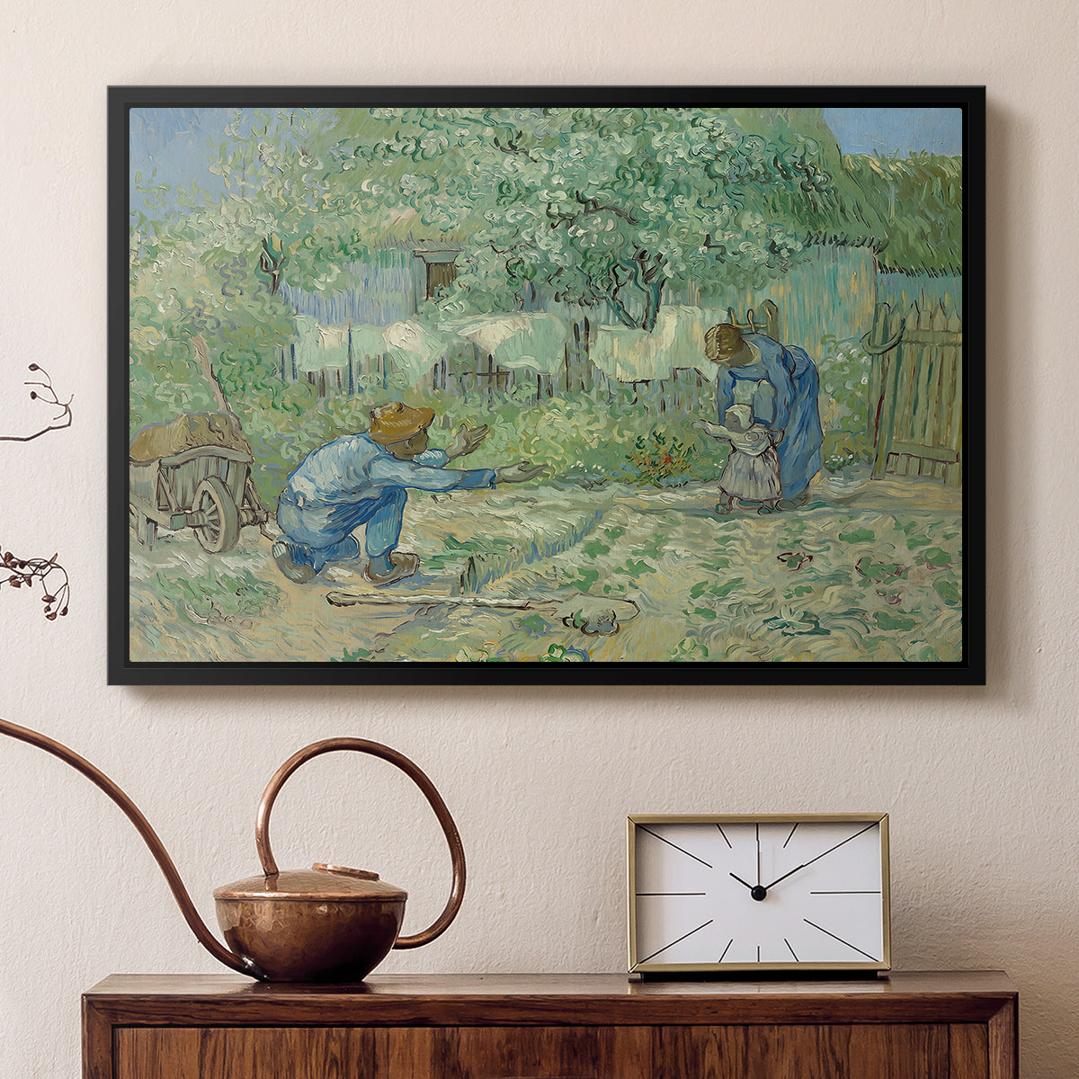 First Steps after Millet, 1890 - Floater Framed Canvas Print