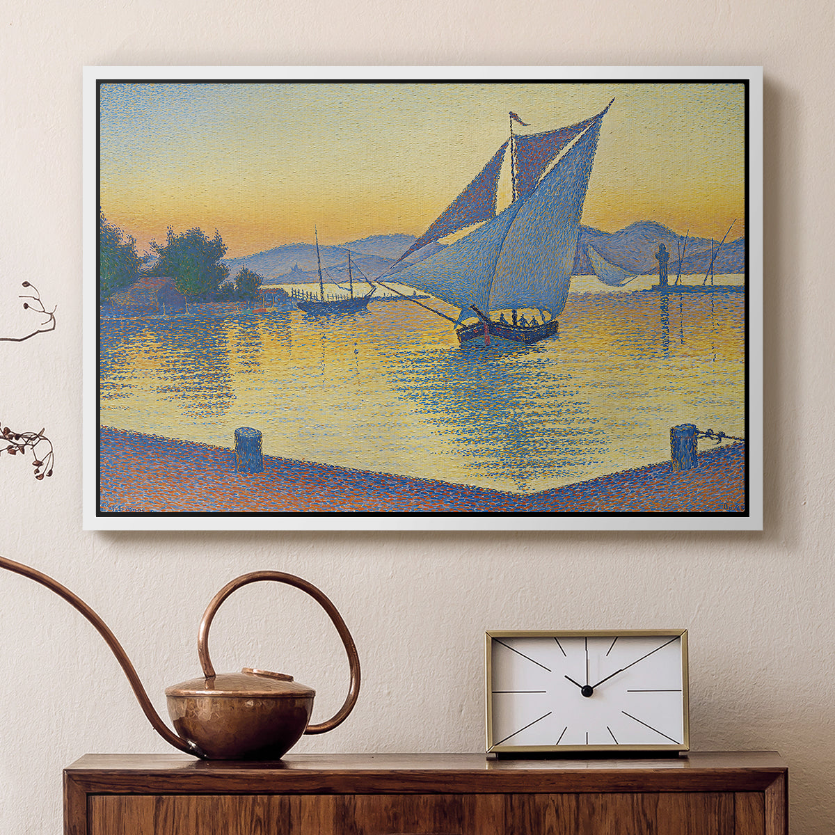 The Port at Sunset, Opus 236, Saint Tropez, 1892 - Floater Framed Canvas Print