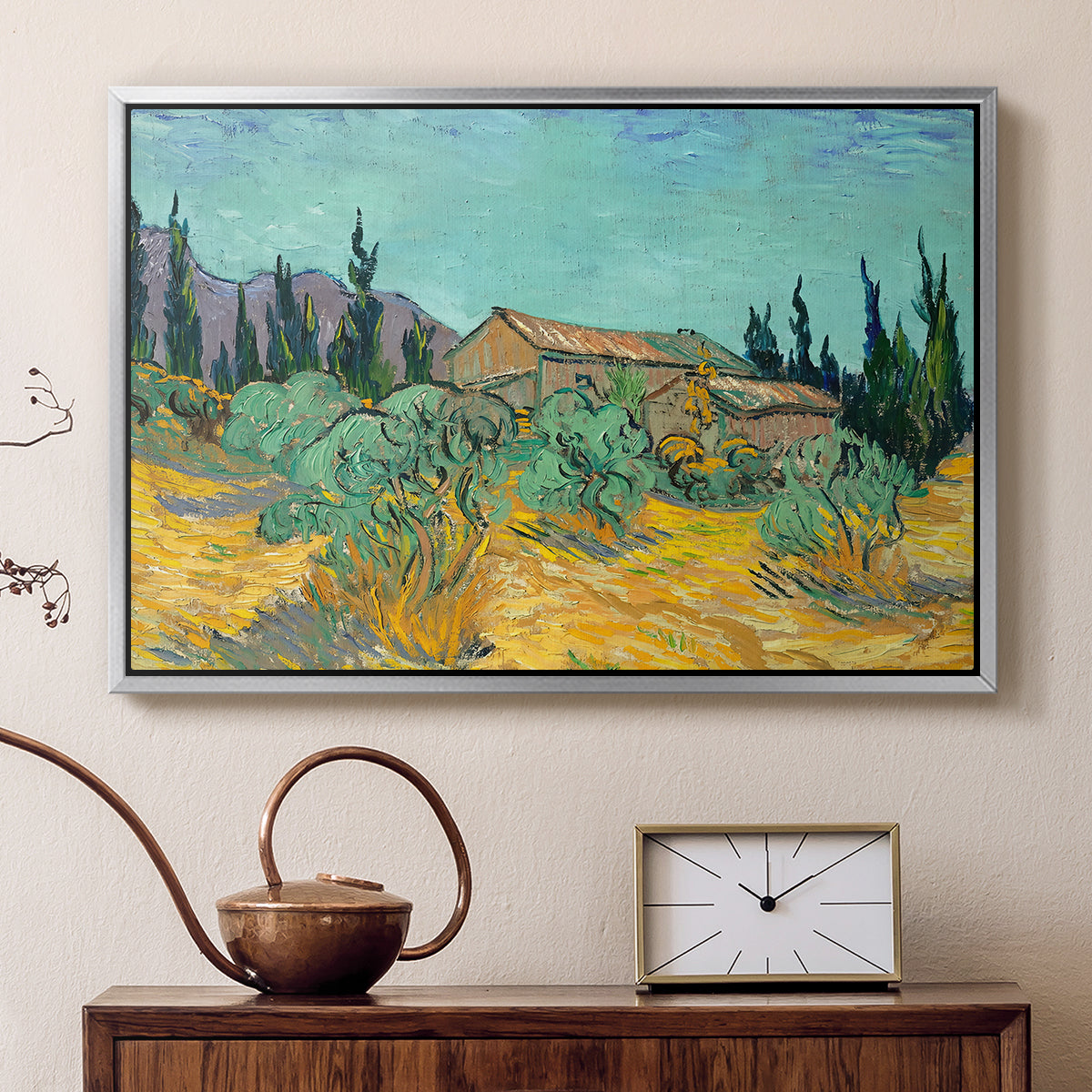Wooden Sheds Among the Olive Trees and Cypresses, 1889 - Floater Framed Canvas Print