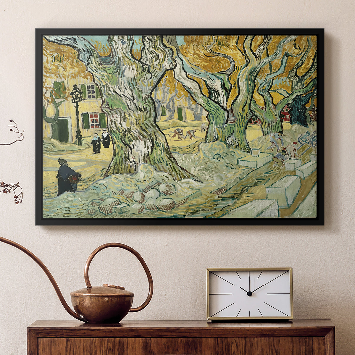 The Large Plane Trees (Road Menders at Saint-Rémy), 1889 - Floater Framed Canvas Print